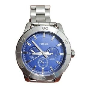 Fossil BQ1056 Mens Blue Dial Stainless Steel Multifunction Watch with Tin